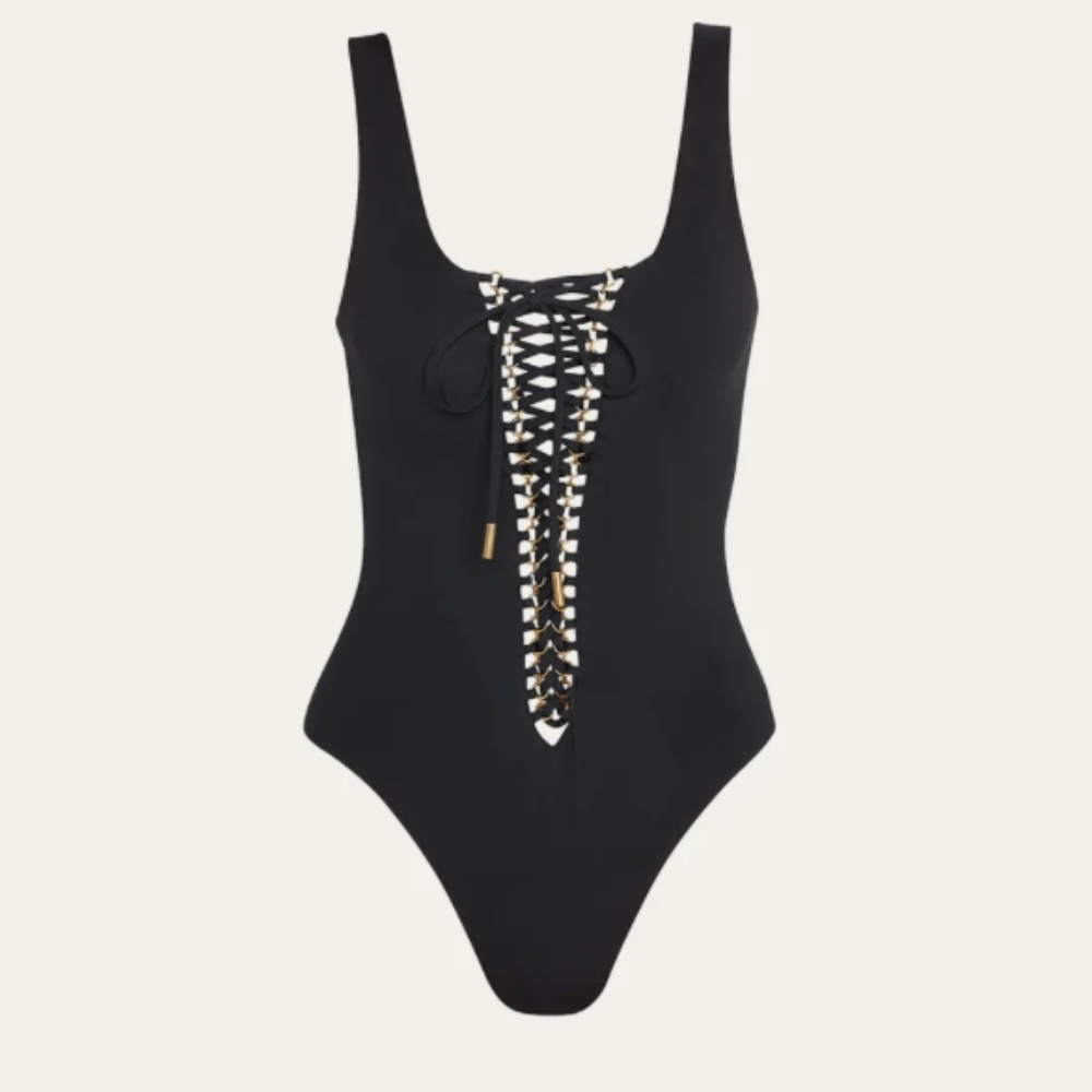 YSL Saint Laurent Maillot Saharienne Lace-Up One-Piece Swimsuit Bodysuit S NWT